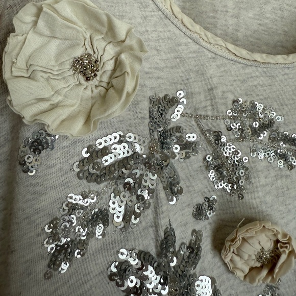 A&F Y2K Tank Top Tunic Racerback Sequin Cotton Beaded Flower Appliqué Small - Picture 4 of 10